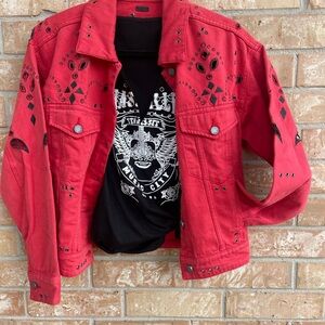 Blank NYC Red Jacket with Silver Grommets & Cutouts